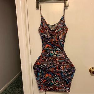 Multicolor Swirl Print Mesh Midi Dress